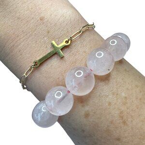 Rose Quartz Pink large beaded bracelet gemstone jewelry 12MM NEW fashion